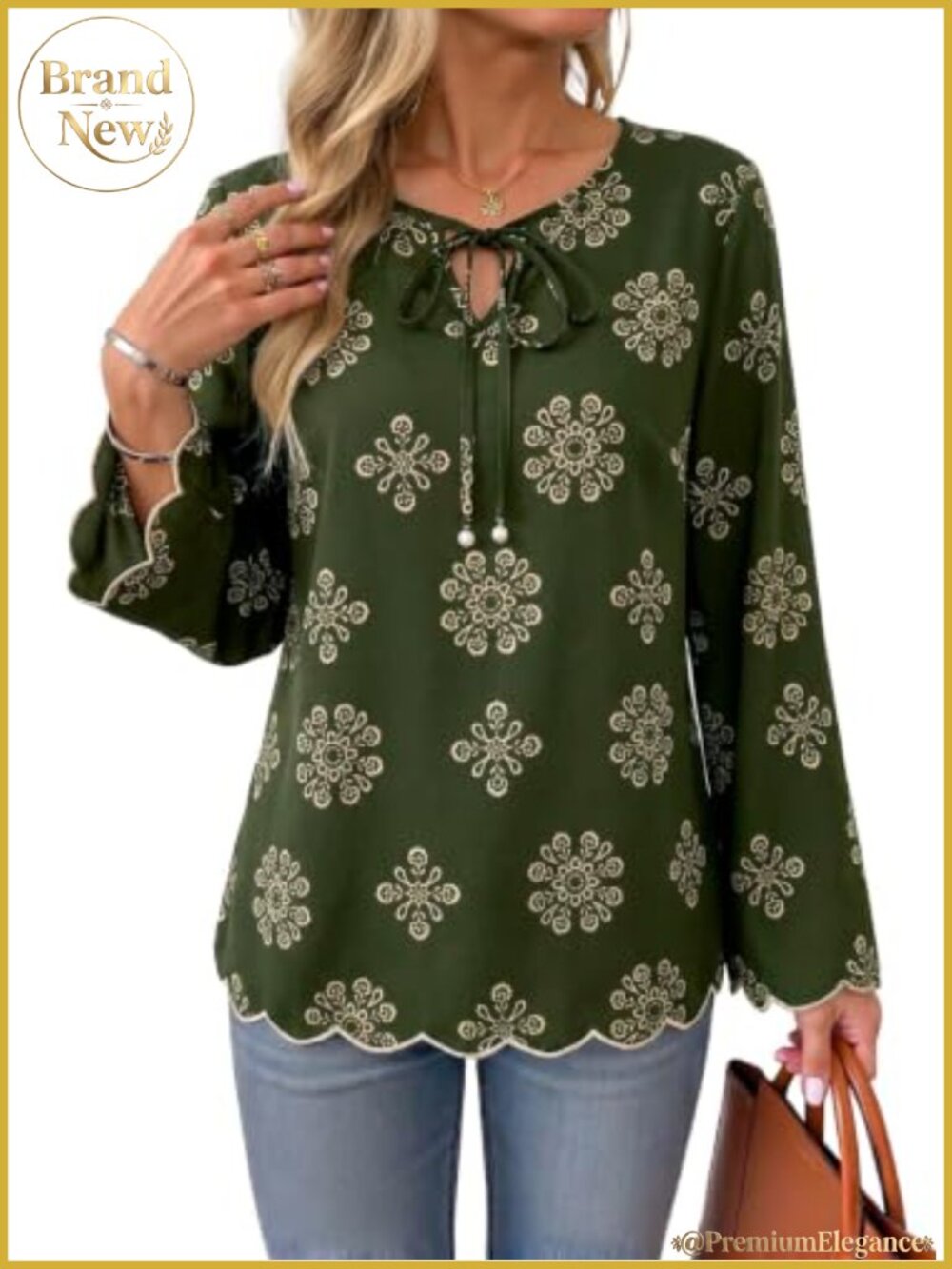 Dokotoo Women's Scalloped Trim Bow Tie Tunic Blouse - Floral Pattern